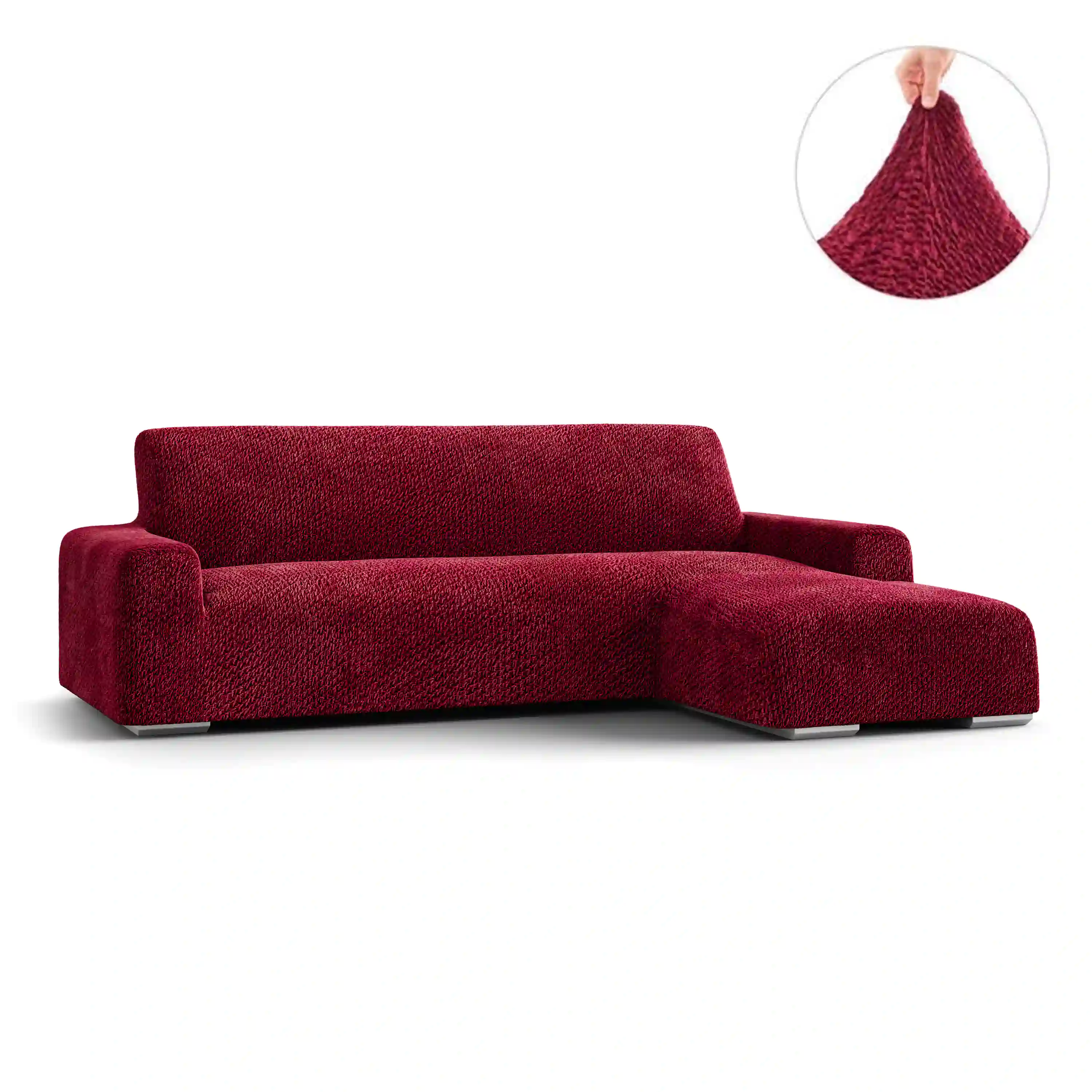 L-Shaped Sofa Cover (Right Chaise) - Bordeaux, Velvet Collection